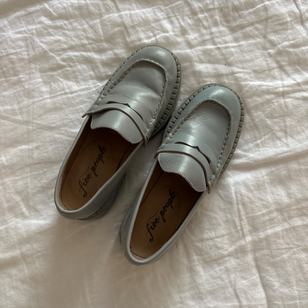 Free People  Gray Leather Penny Loafers